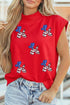 Sequin American Flag Balloon Dog Mock Neck Graphic Tee