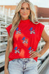 Sequin American Flag Balloon Dog Mock Neck Graphic Tee