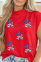 Sequin American Flag Balloon Dog Mock Neck Graphic Tee