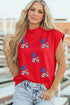 Sequin American Flag Balloon Dog Mock Neck Graphic Tee
