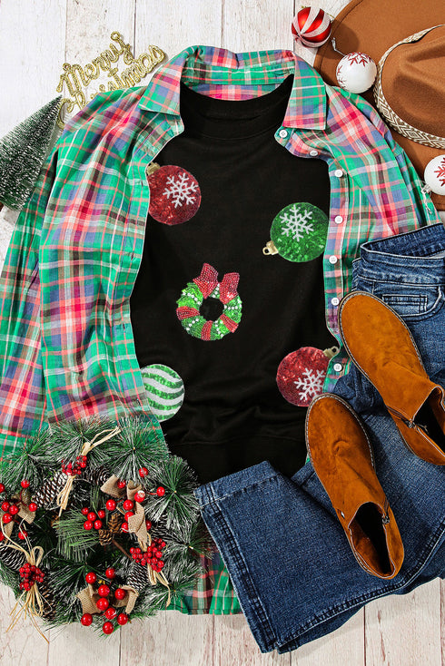 Sequin Applique Patch Long Sleeve Crewneck Sweatshirt