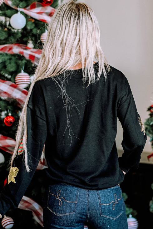 Sequin Applique Patch Long Sleeve Crewneck Sweatshirt