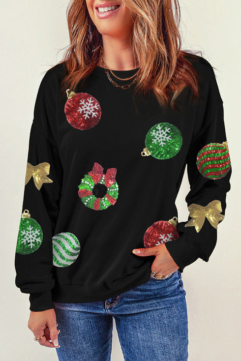 Sequin Applique Patch Long Sleeve Crewneck Sweatshirt