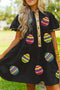 Sequin Applique Puff Sleeve Tiered Mini Dress