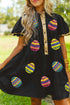 Sequin Applique Puff Sleeve Tiered Mini Dress
