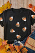 Sequin Applique Pumpkin Ghost Graphic Short Sleeve Tee