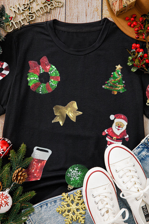 Sequin Applique Relaxed Fit Crew Neck T-Shirt
