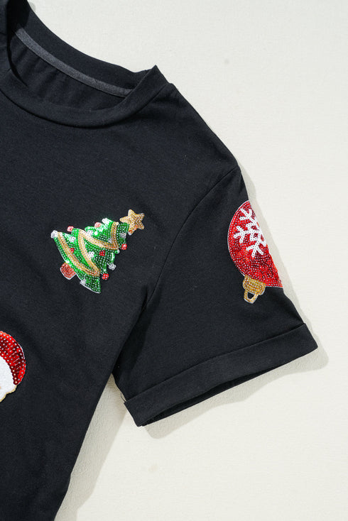 Sequin Applique Relaxed Fit Crew Neck T-Shirt