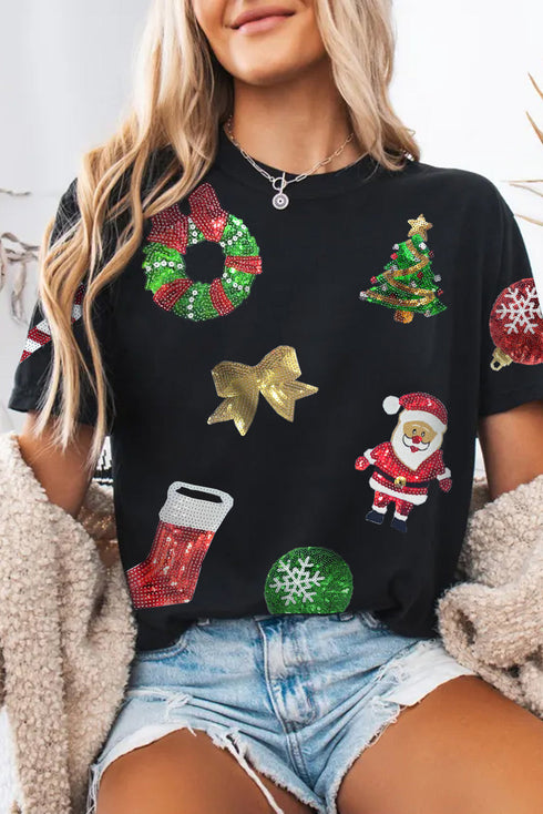 Sequin Applique Relaxed Fit Crew Neck T-Shirt