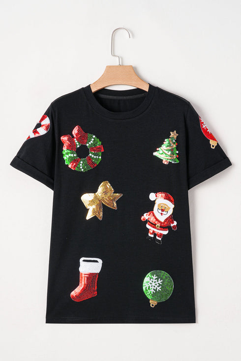 Sequin Applique Relaxed Fit Crew Neck T-Shirt