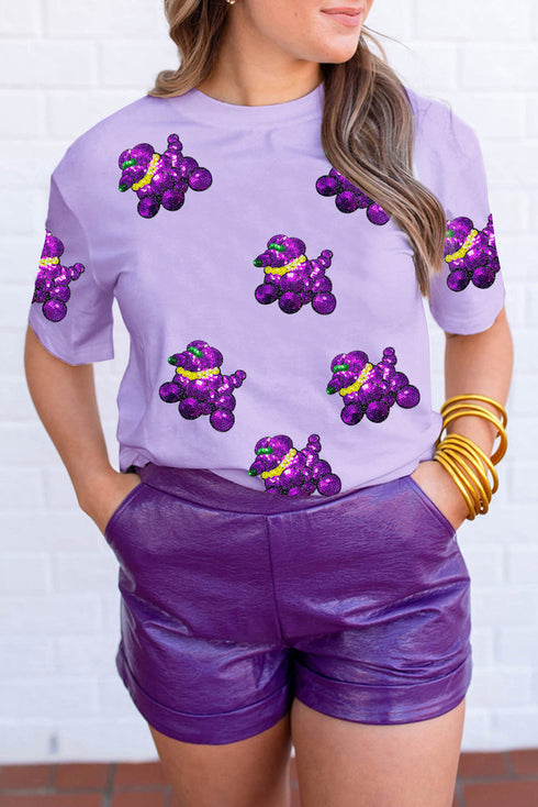 Sequin Balloon Puppy Graphic Mardi Gras Tee