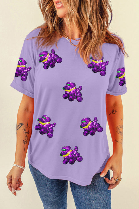 Sequin Balloon Puppy Graphic Mardi Gras Tee