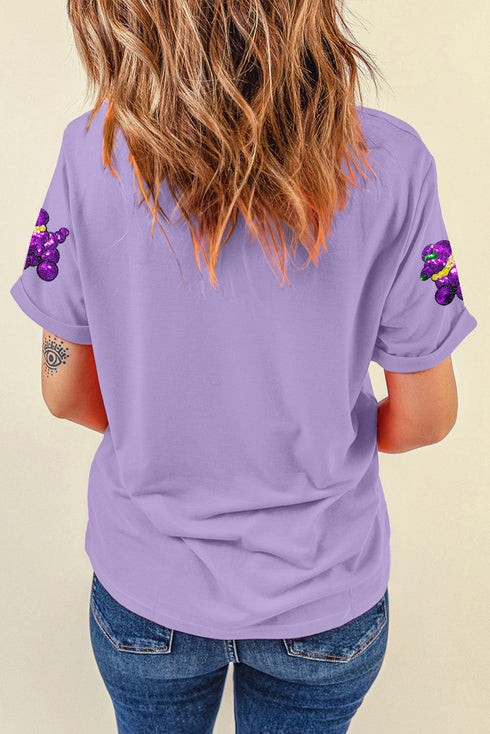 Sequin Balloon Puppy Graphic Mardi Gras Tee