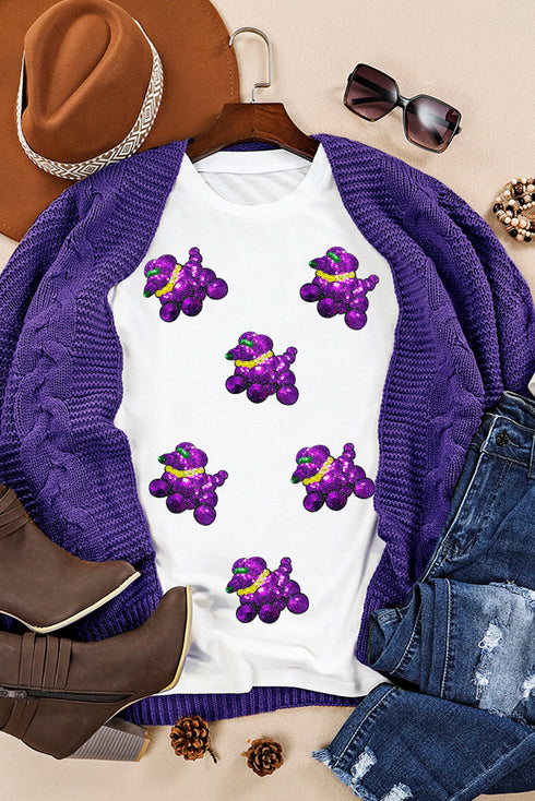 Sequin Balloon Puppy Graphic Mardi Gras Tee