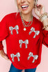 Sequin Baseball Bow Graphic Crew Neck Sweatshirt