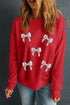 Sequin Baseball Bow Graphic Crew Neck Sweatshirt
