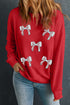Sequin Baseball Bow Graphic Crew Neck Sweatshirt