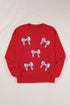 Sequin Baseball Bow Graphic Crew Neck Sweatshirt