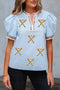 Sequin Baseball Graphic Leopard Print Puff Sleeve Top