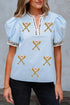 Sequin Baseball Graphic Leopard Print Puff Sleeve Top
