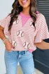 Sequin Baseball Graphic Striped Ruffle Sleeve Knit Tee