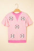 Sequin Baseball Graphic Striped Ruffle Sleeve Knit Tee
