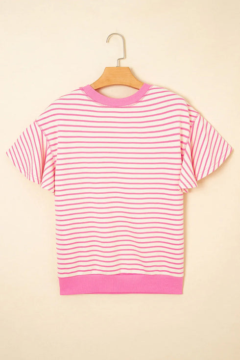 Sequin Baseball Graphic Striped Ruffle Sleeve Knit Tee