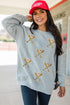 Sequin Baseball Patch Crew Neck Pullover Sweatshirt