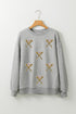 Sequin Baseball Patch Crew Neck Pullover Sweatshirt