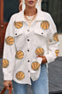 Sequin Basketball Graphic Textured Snap Button Jacket