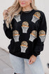Sequin Basketball Patch Crew Neck Pullover Sweatshirt
