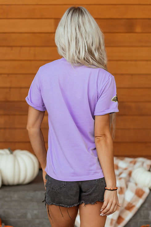 Sequin Bat Patch Crew Neck Short Sleeve Tee