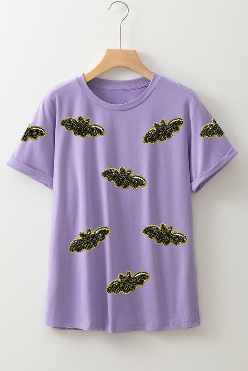 Sequin Bat Patch Crew Neck Short Sleeve Tee