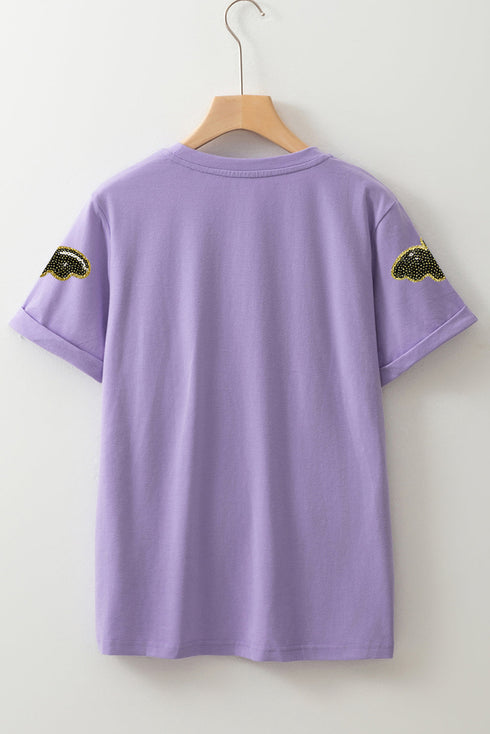 Sequin Bat Patch Crew Neck Short Sleeve Tee