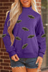Sequin Bat Pattern Mock Neck Graphic Sweatshirt