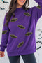 Sequin Bat Pattern Mock Neck Graphic Sweatshirt