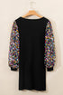 Sequin Bishop Sleeve U Neck Mini Sweater Dresses