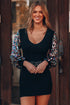 Sequin Bishop Sleeve U Neck Mini Sweater Dresses