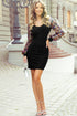 Sequin Bishop Sleeve U Neck Mini Sweater Dresses