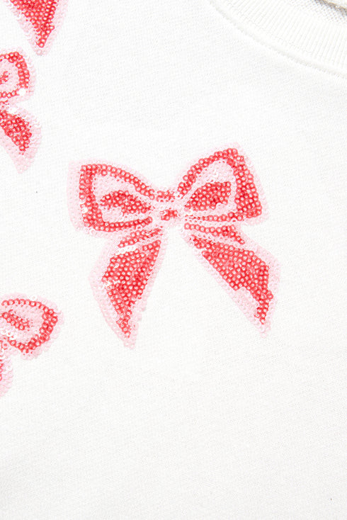 Sequin Bow Balloon Sleeve Oversized High Low Sweatshirt