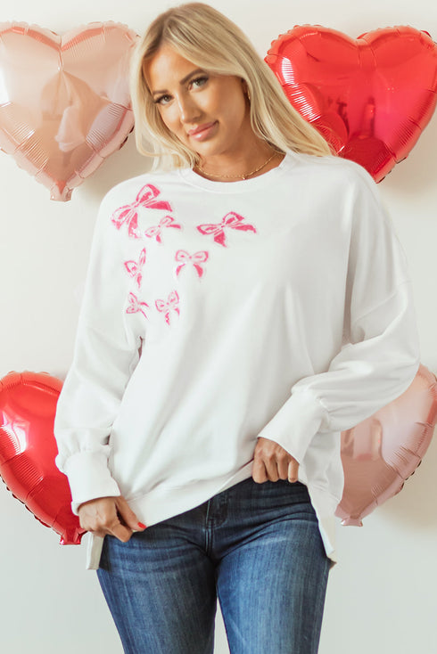 Sequin Bow Balloon Sleeve Oversized High Low Sweatshirt
