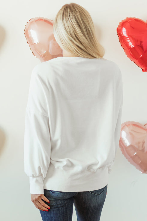 Sequin Bow Balloon Sleeve Oversized High Low Sweatshirt