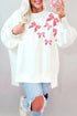 Sequin Bow Balloon Sleeve Oversized High Low Sweatshirt