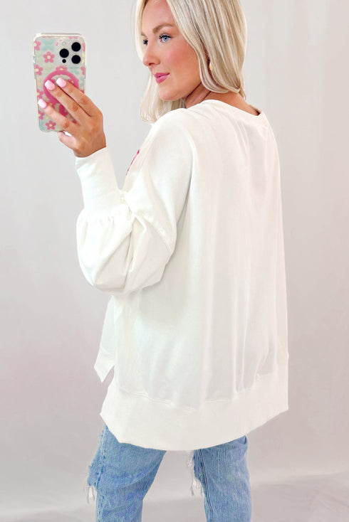 Sequin Bow Balloon Sleeve Oversized High Low Sweatshirt