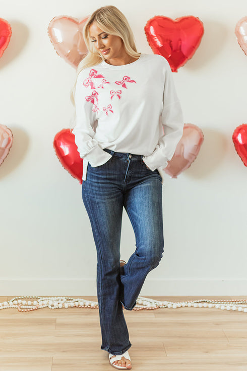 Sequin Bow Balloon Sleeve Oversized High Low Sweatshirt