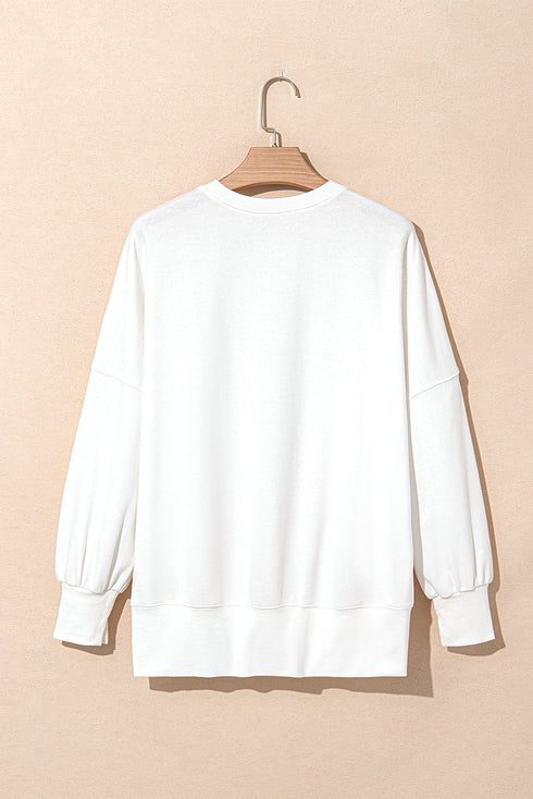 Sequin Bow Balloon Sleeve Oversized High Low Sweatshirt