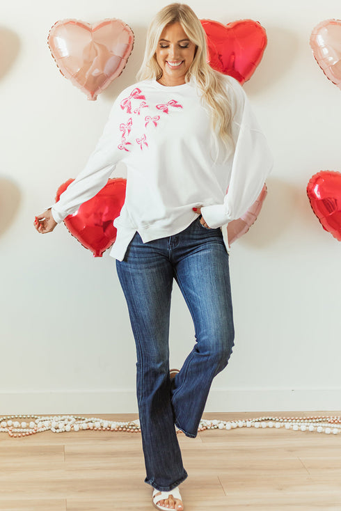 Sequin Bow Balloon Sleeve Oversized High Low Sweatshirt