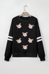Sequin Bow Baseball Varsity Stripe Pullover Sweatshirt