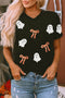 Sequin Bow Ghost Patch Crew Neck Graphic Tee