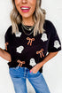 Sequin Bow Ghost Patch Crew Neck Graphic Tee